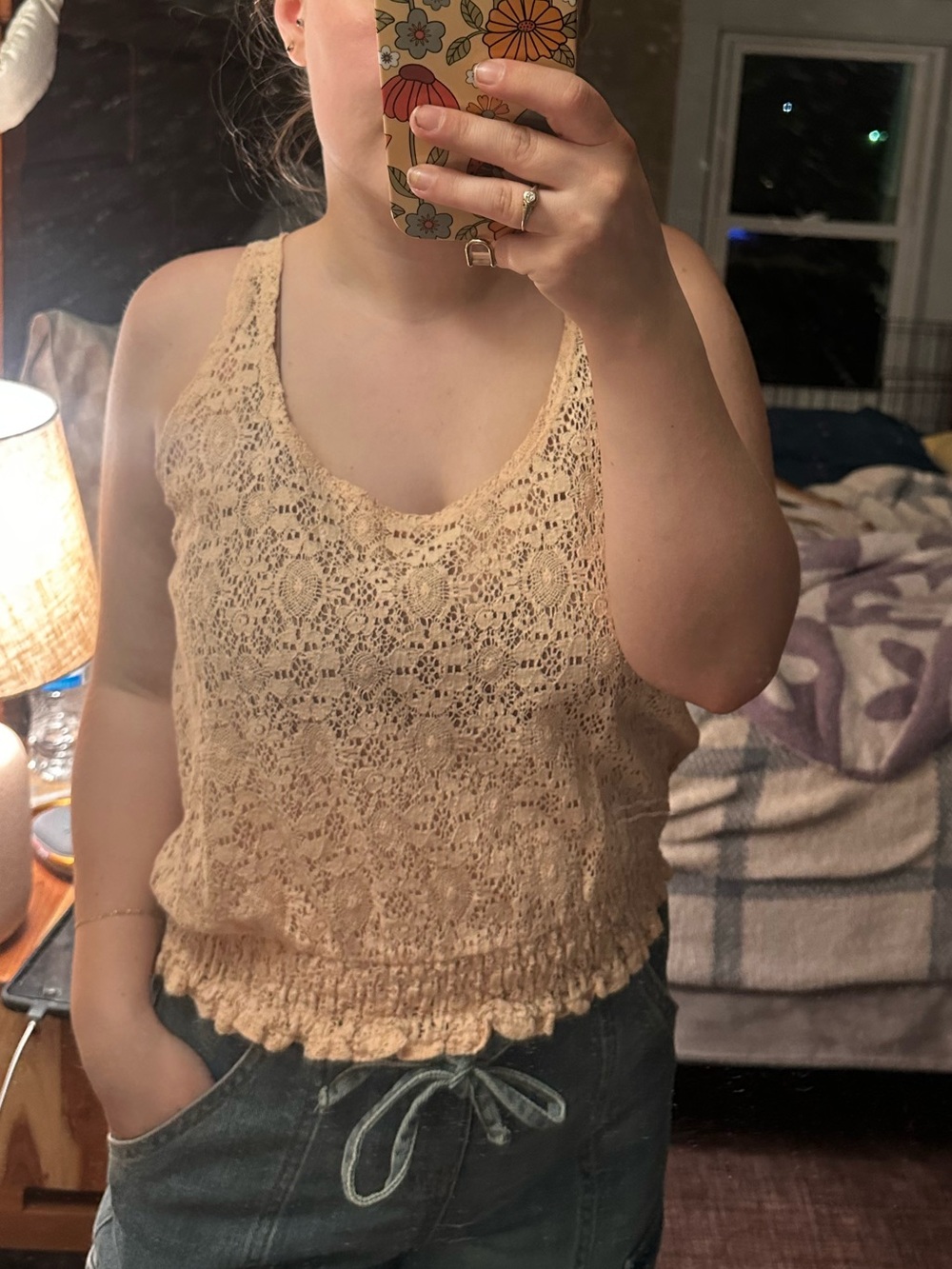 Black Poppy Crochet Lace Camisole - soft peach